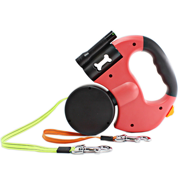 Dual Headed Pet Leashes with Flashlight Garbage