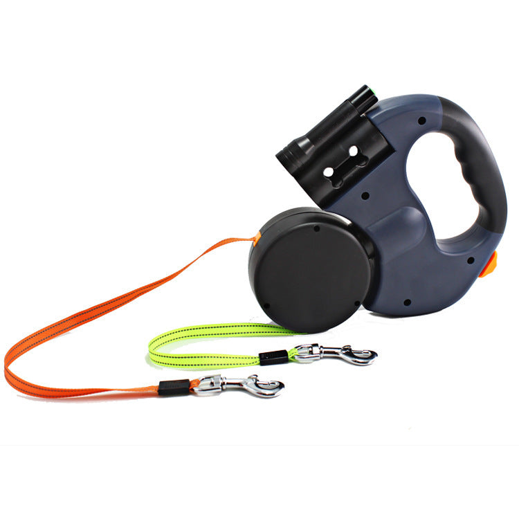 Dual Headed Pet Leashes with Flashlight Garbage