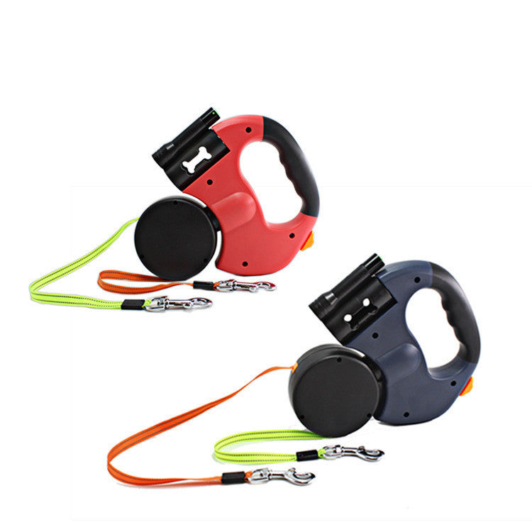 Dual Headed Pet Leashes with Flashlight Garbage