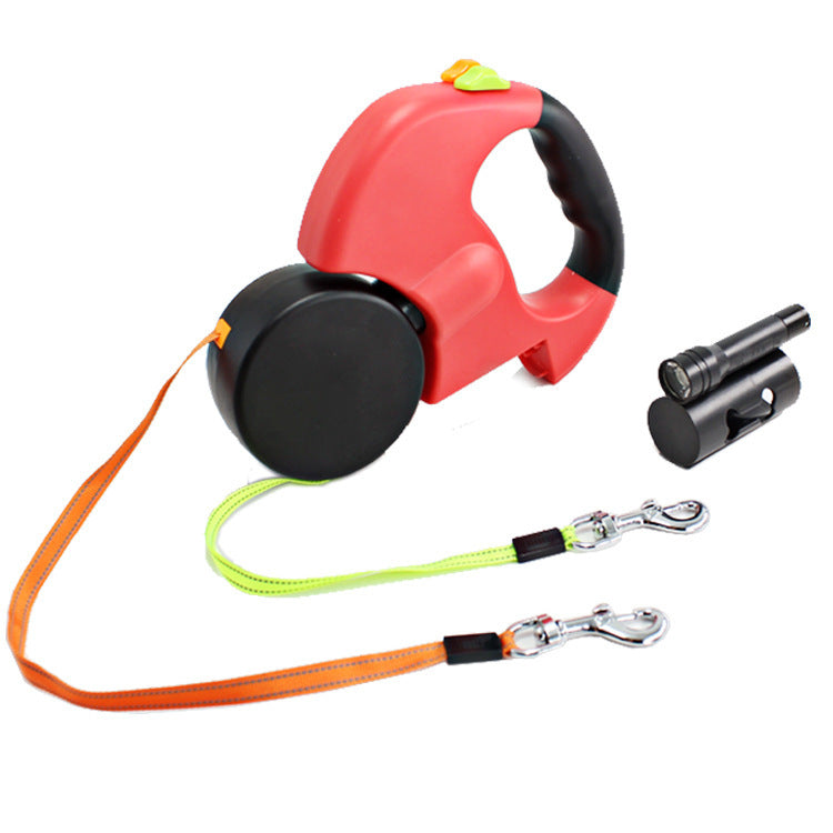 Dual Headed Pet Leashes with Flashlight Garbage