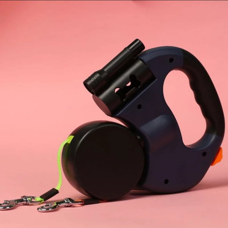 Dual Headed Pet Leashes with Flashlight Garbage
