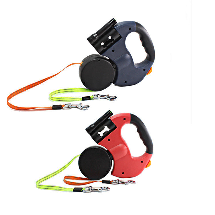 Dual Headed Pet Leashes with Flashlight Garbage