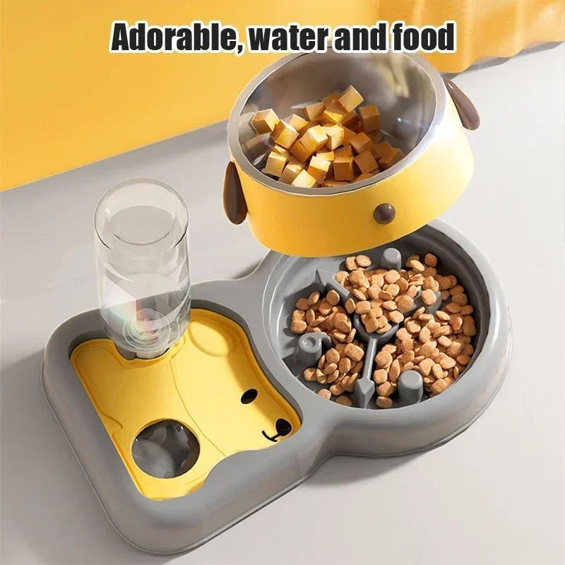 Pet Feeder Bowls Set with Water Bottle - 15° Tilted Design