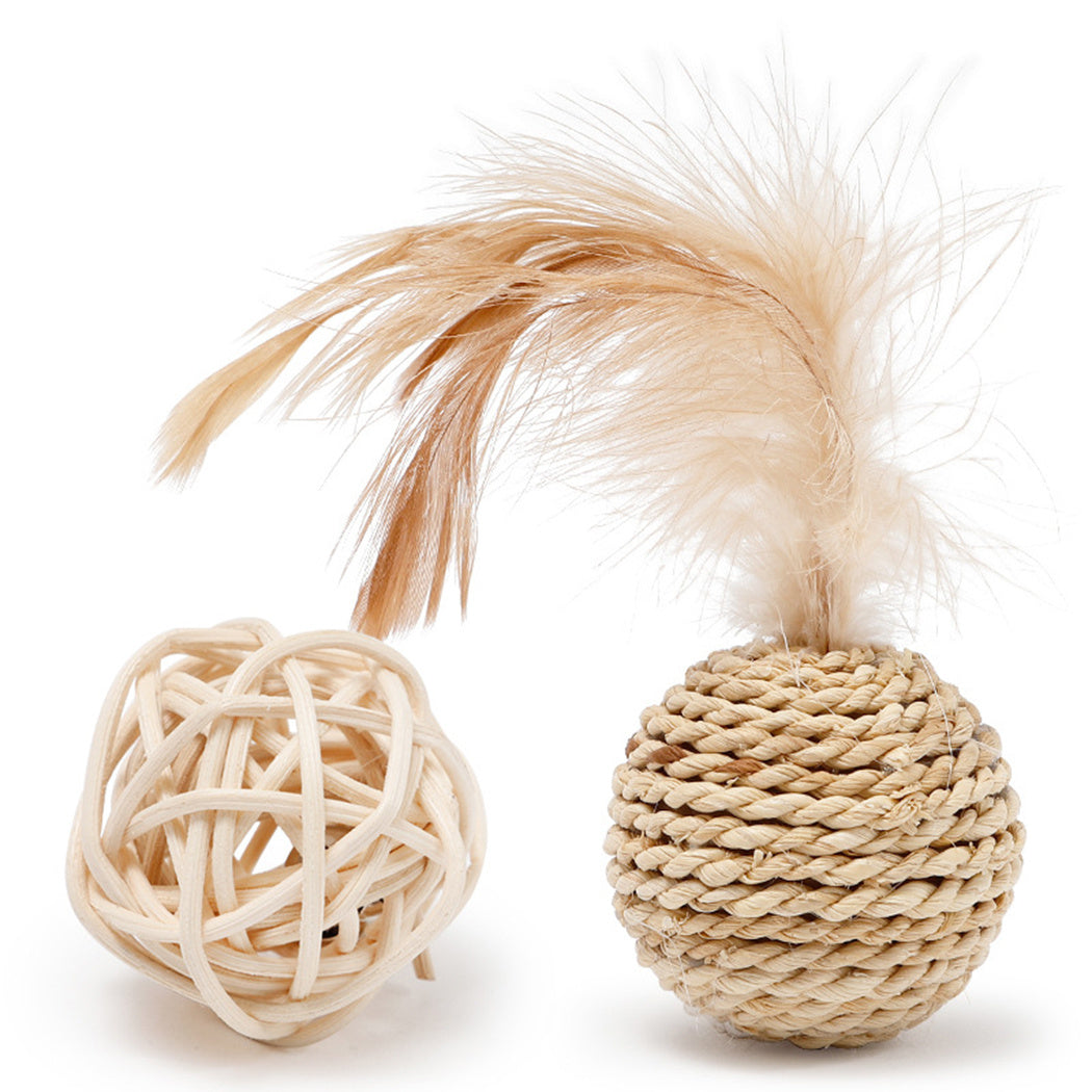2pcs Cat Toy Pet Rattan Ball Cat Toy Funny Faux