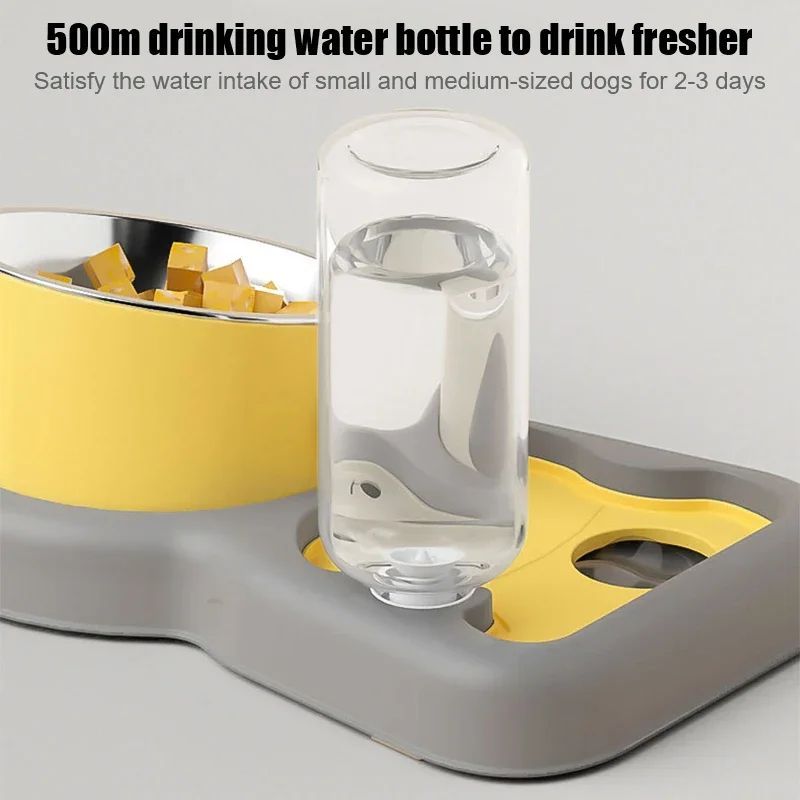Pet Feeder Bowls Set with Water Bottle - 15° Tilted Design