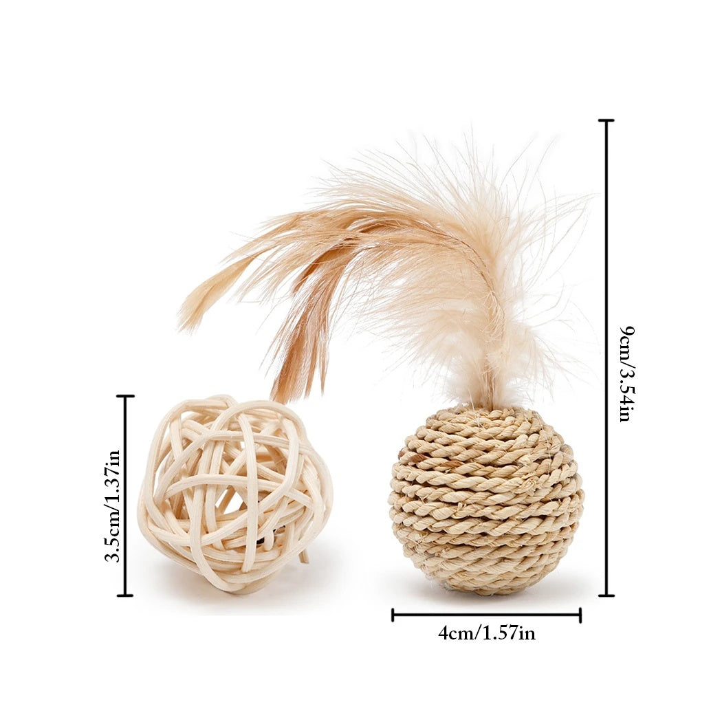 2pcs Cat Toy Pet Rattan Ball Cat Toy Funny Faux
