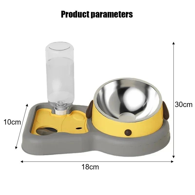 Pet Feeder Bowls Set with Water Bottle - 15° Tilted Design