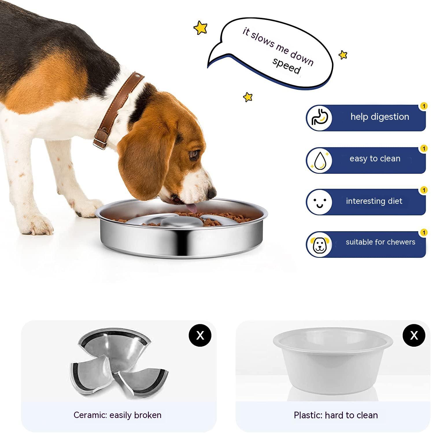 Pet Slow Feeding Bowl - Stainless Steel with Neck Protector