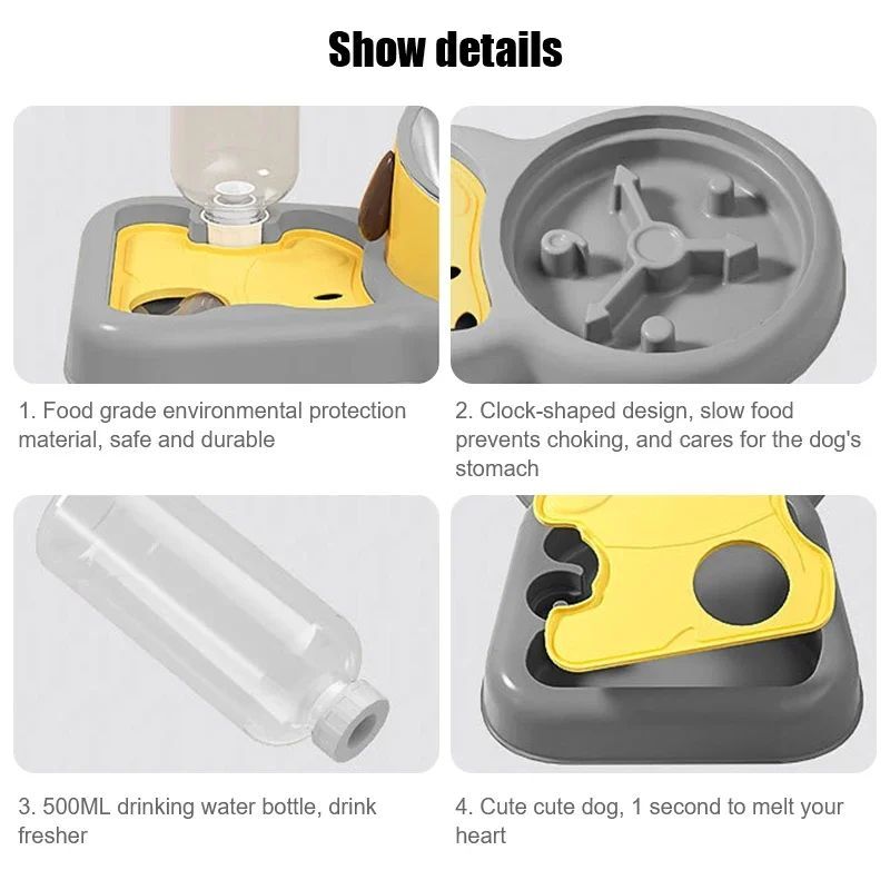 Pet Feeder Bowls Set with Water Bottle - 15° Tilted Design